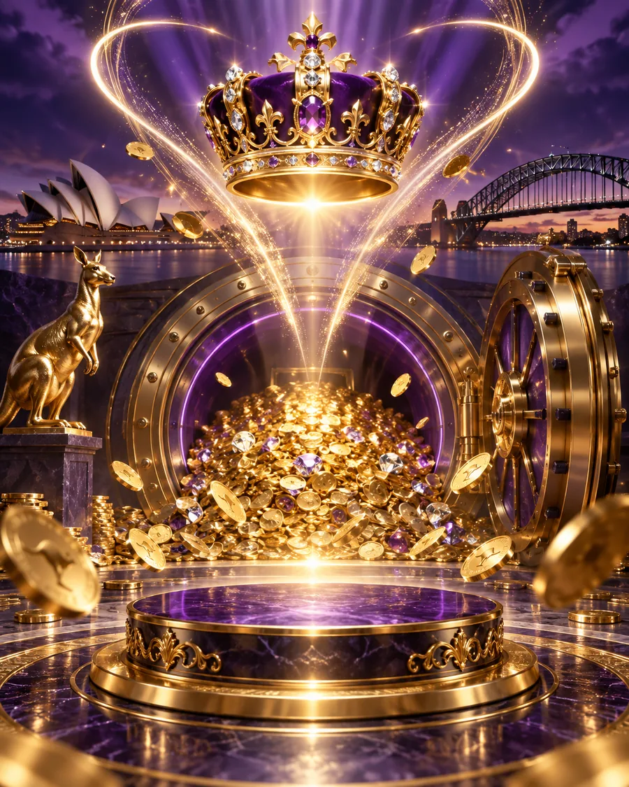 Jeweled crown above a royal casino vault